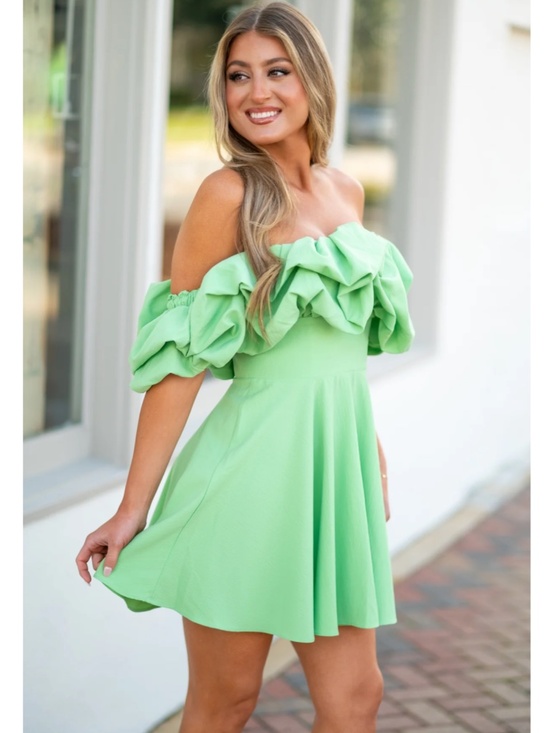 Luxxel Dresses & Skirts - Luxxel Women's Pistachio-colored Off-the-shoulder Ruffle Mini Dress Size S